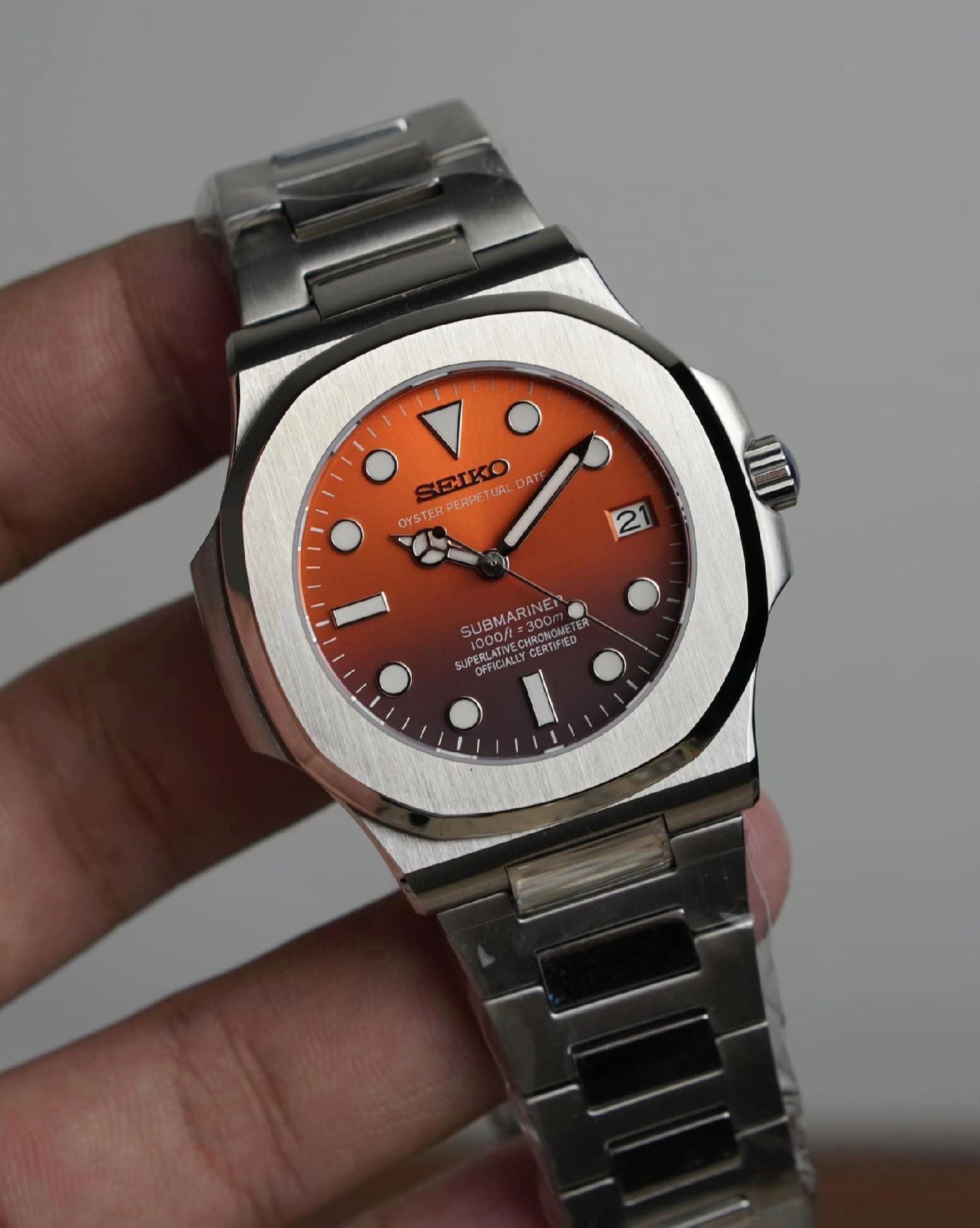 Seiko Mod Tonneau Shape Nautilus 40mm （Can Adjustable)